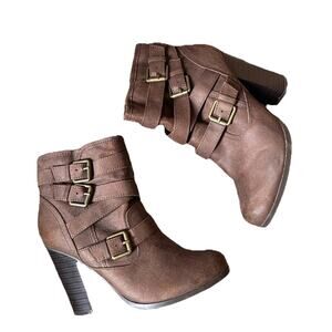 Justfab Brown Heeled Bucked Boot | 7